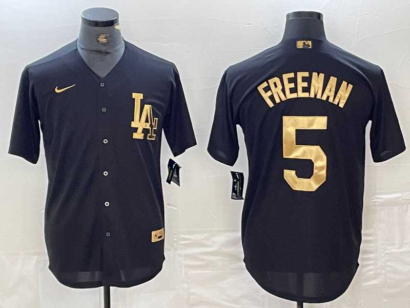 Men%27s Los Angeles Dodgers #5 Freddie Freeman Black Gold Cool Base Stitched Jersey->los angeles angels->MLB Jersey